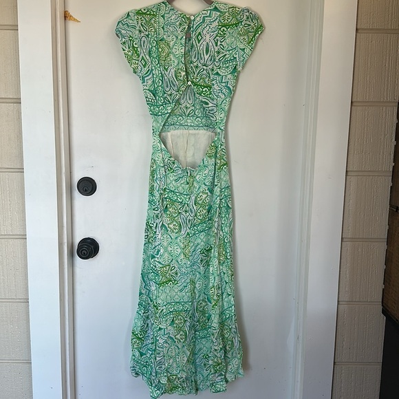 Olivaceous Open Back Maxi Dres green blue print small - Picture 4 of 7